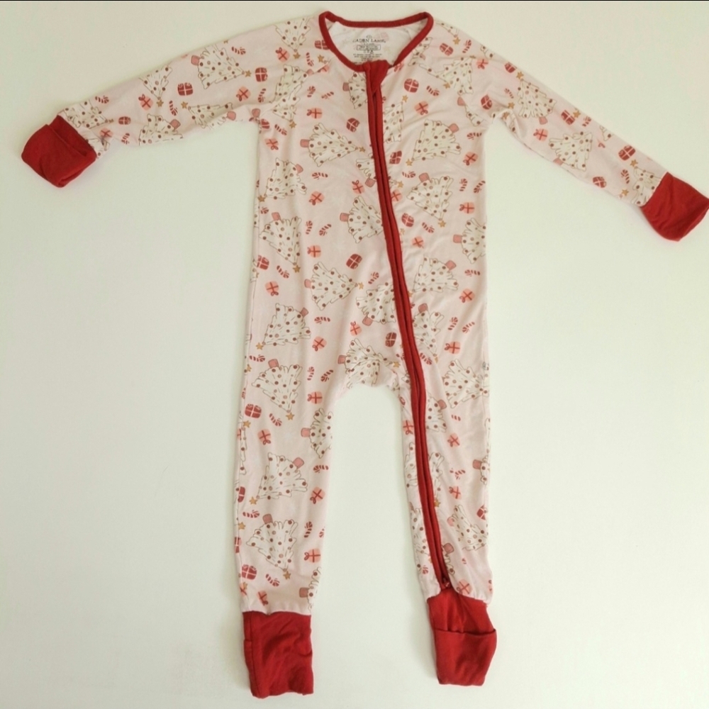 Caden Lane Christmas Tree & Candy Cane Print Bamboo Onesie